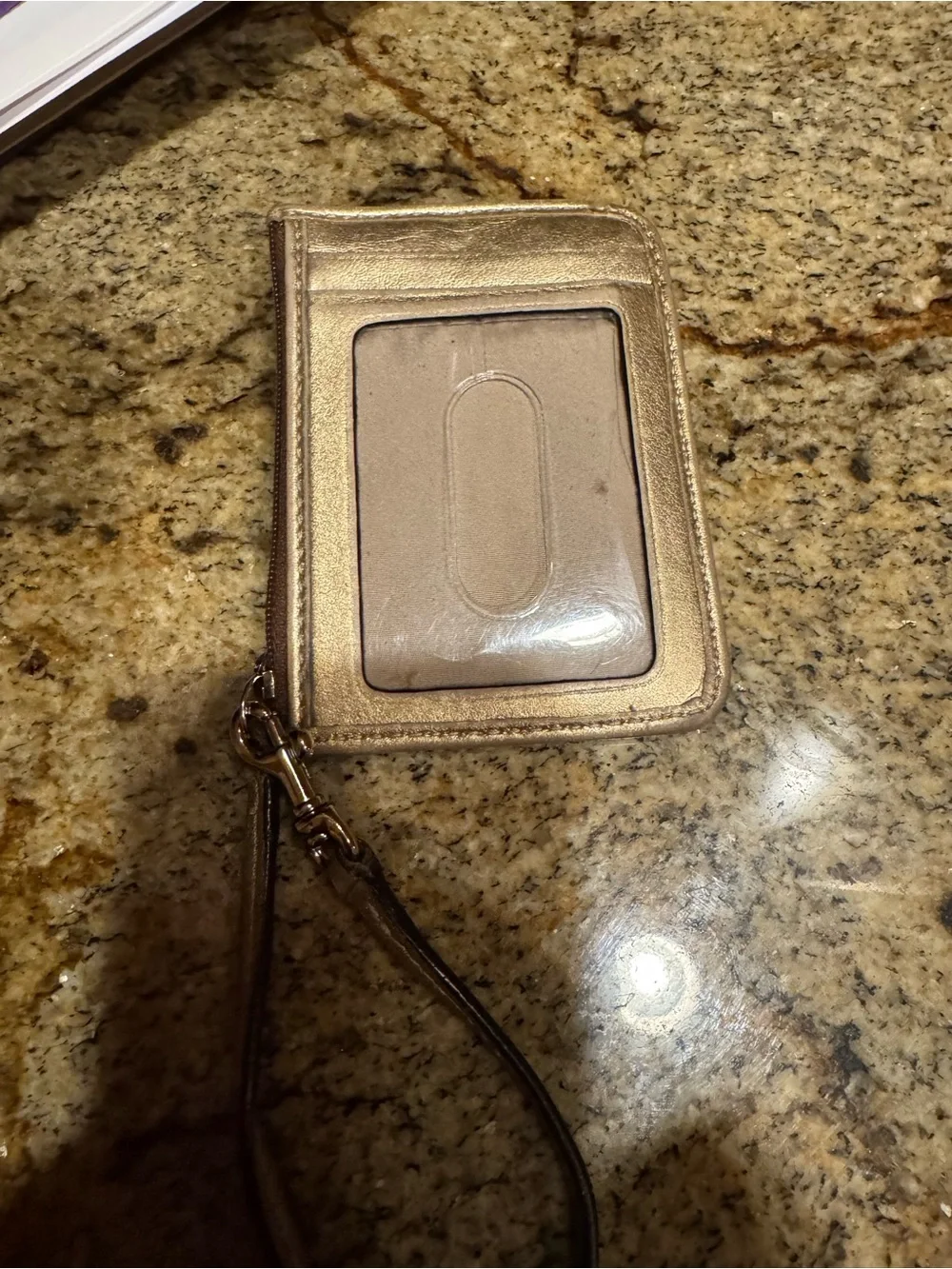 Coach Metallic Taupe Signature Wristlet Key & Card Holder